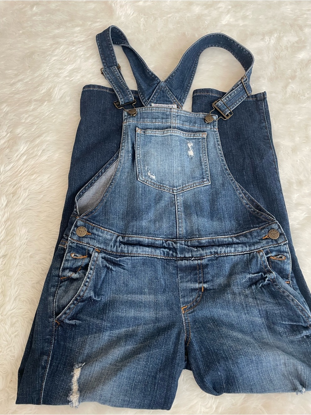 Guess Women's Distressed Blue Denim Overalls